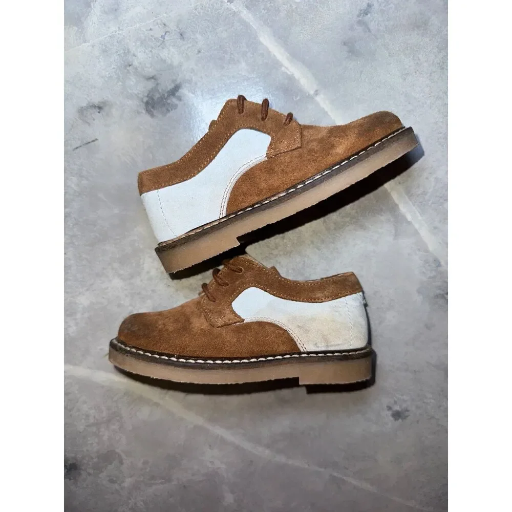 Fin & Vince Suede Retro Saddle Oxford Shoe, Cognac/ Pastel, Size 7‎ US & Euro 23
